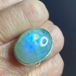 SOLD! Elegant Oval 925 Sterling Silver and Green Moonstone Gemstone Ring